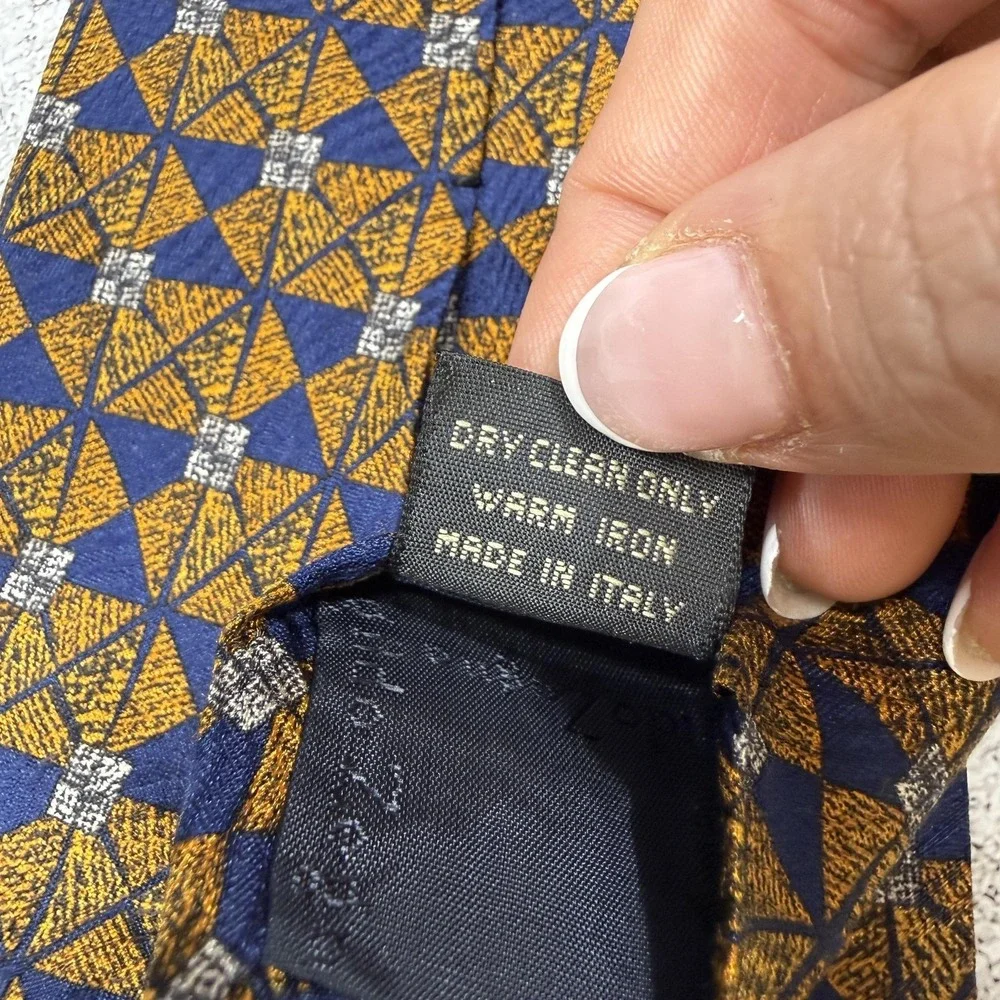 Ermenegildo Zegna Silk Tie Mens One Size Blue‎ Geometric Made In Italy Necktie